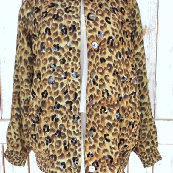 Vintage leopard print sequin beaded silk jacket - Picture 2 of 3